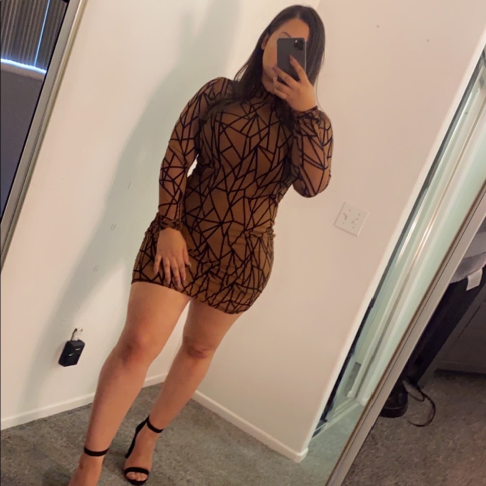 Geo Print Mesh Bodycon Dress